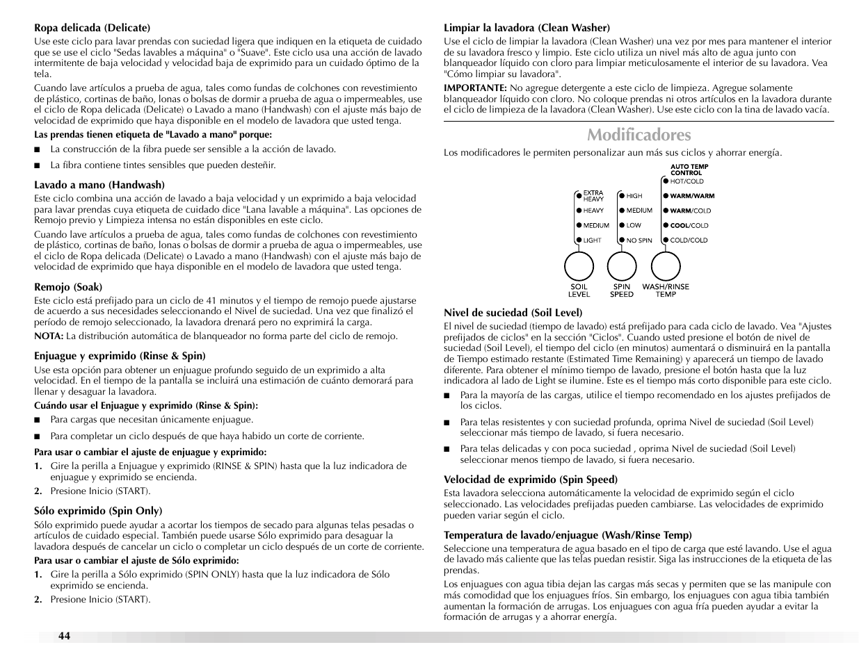 Modificadores | Maytag BRAVOSTM User Manual | Page 44 / 84