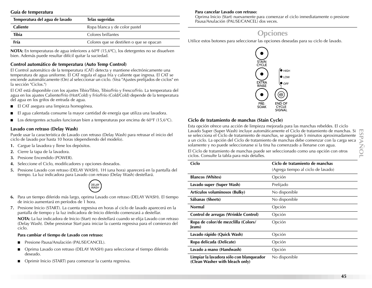 Opciones | Maytag BRAVOSTM User Manual | Page 45 / 84