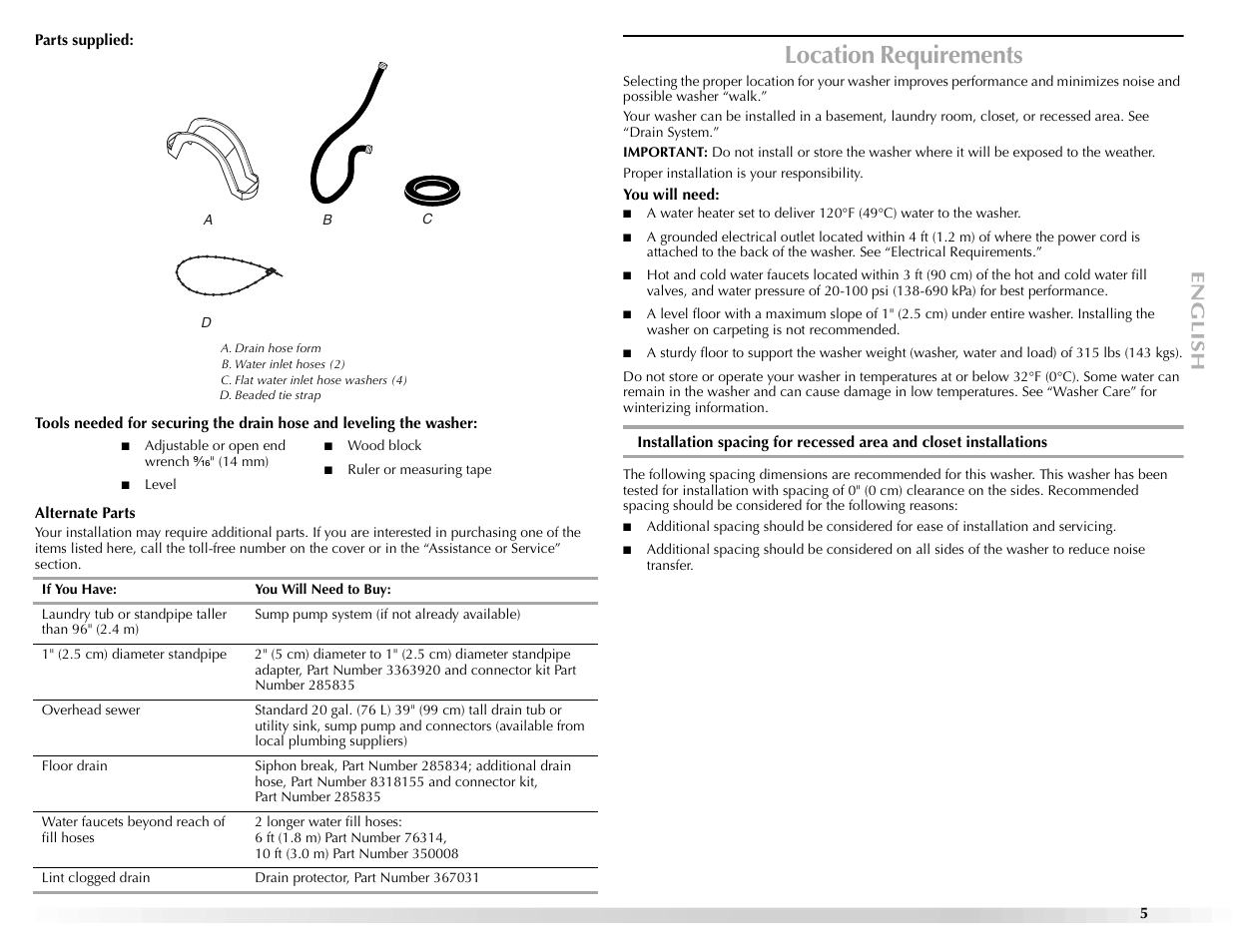 Location requirements | Maytag BRAVOSTM User Manual | Page 5 / 84