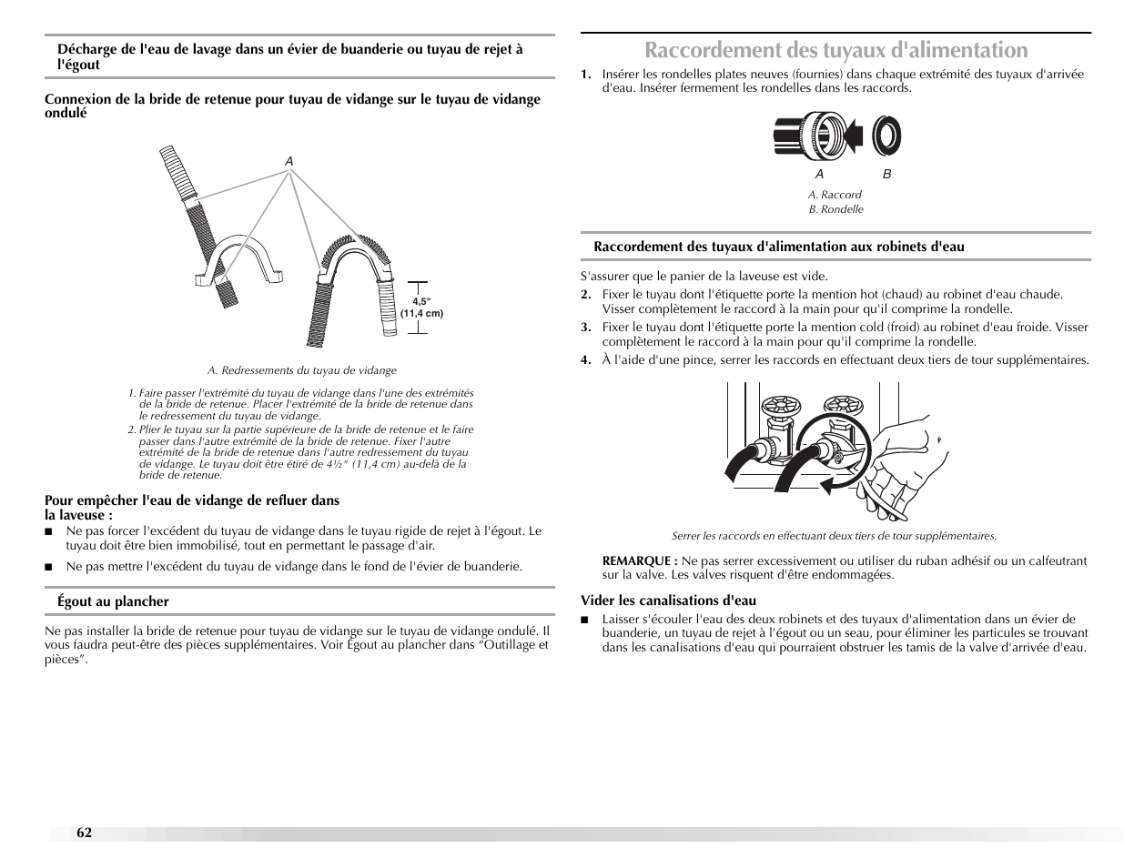 Raccordement des tuyaux d'alimentation | Maytag BRAVOSTM User Manual | Page 62 / 84