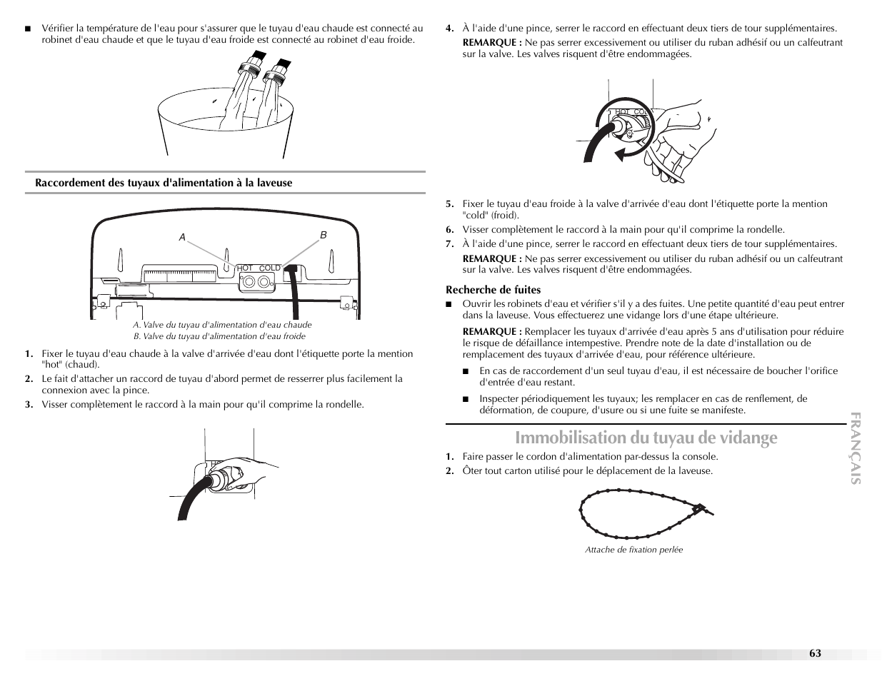 Immobilisation du tuyau de vidange | Maytag BRAVOSTM User Manual | Page 63 / 84