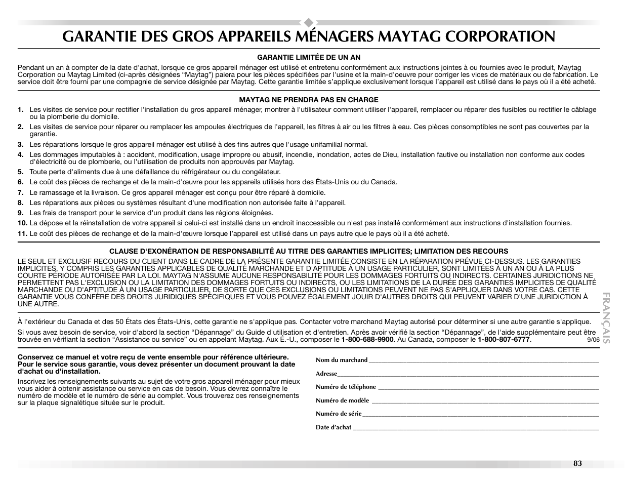 Maytag BRAVOSTM User Manual | Page 83 / 84