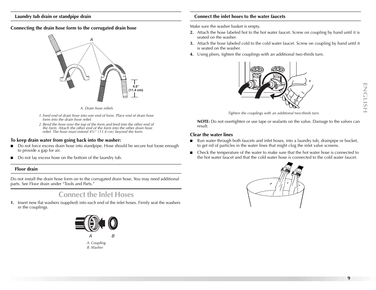 Connect the inlet hoses | Maytag BRAVOSTM User Manual | Page 9 / 84