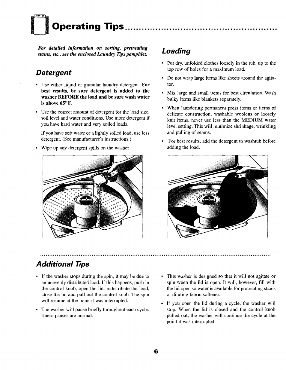 Operating tips, Detergent, Loading | Additional tips | Maytag LAT8416 User Manual | Page 7 / 11