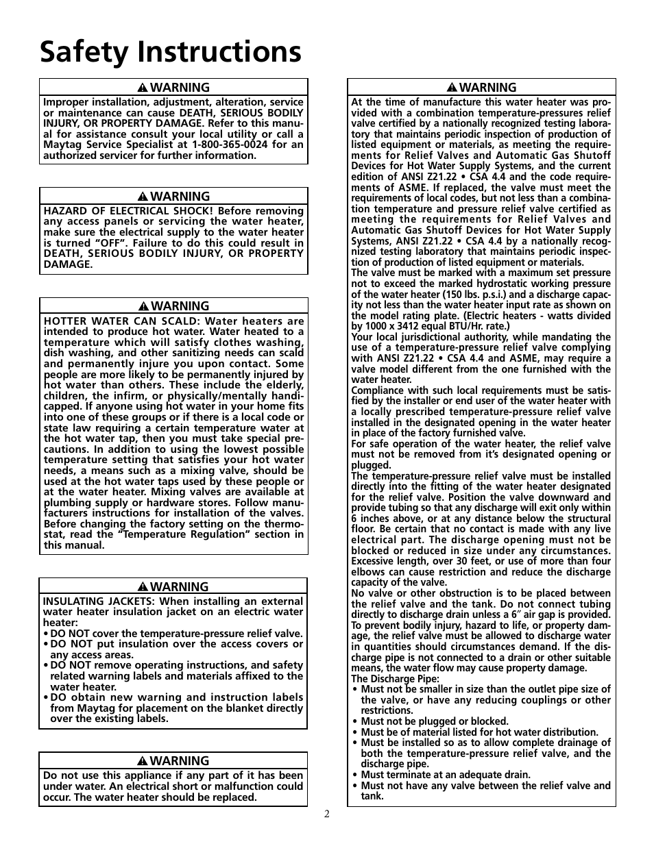 Safety instructions | Maytag HRX40DERS User Manual | Page 2 / 32