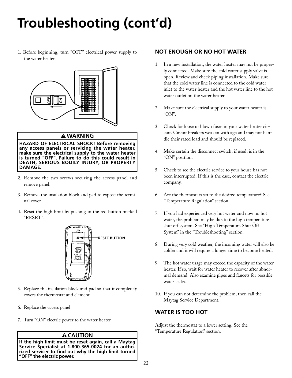 Troubleshooting (cont’d) | Maytag HRX40DERS User Manual | Page 22 / 32