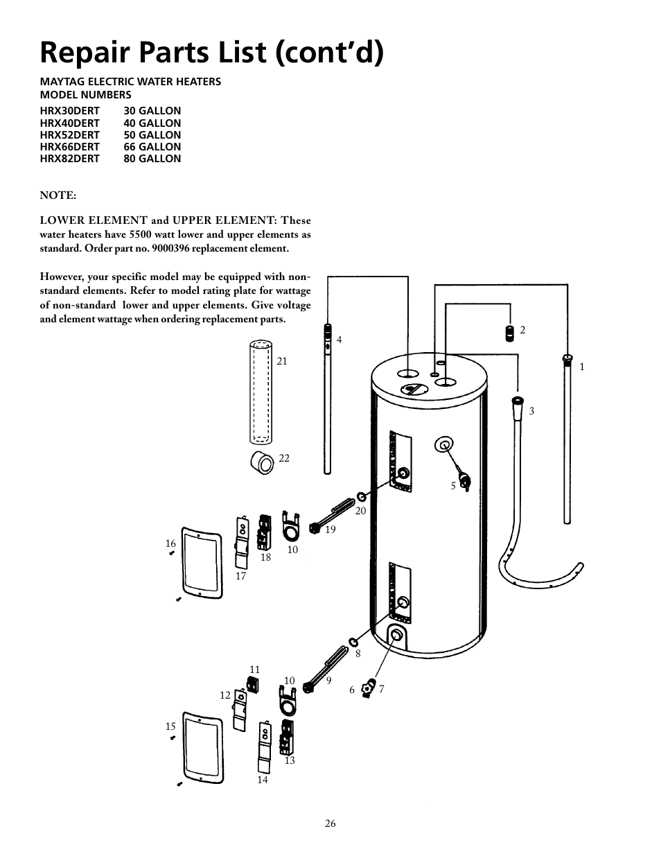 Repair parts list (cont’d) | Maytag HRX40DERS User Manual | Page 26 / 32