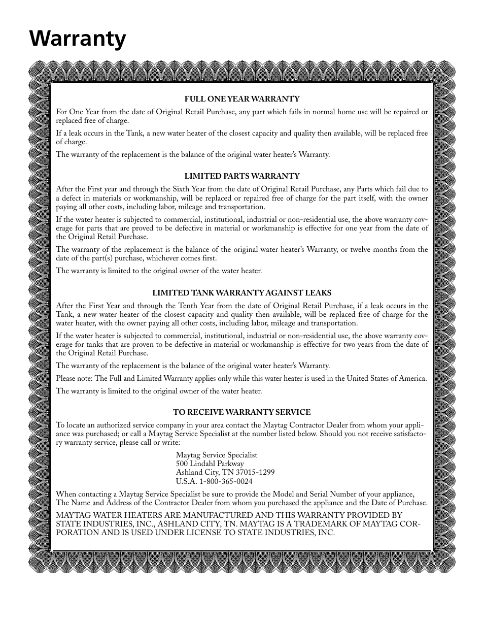 Warranty | Maytag HRX40DERS User Manual | Page 32 / 32