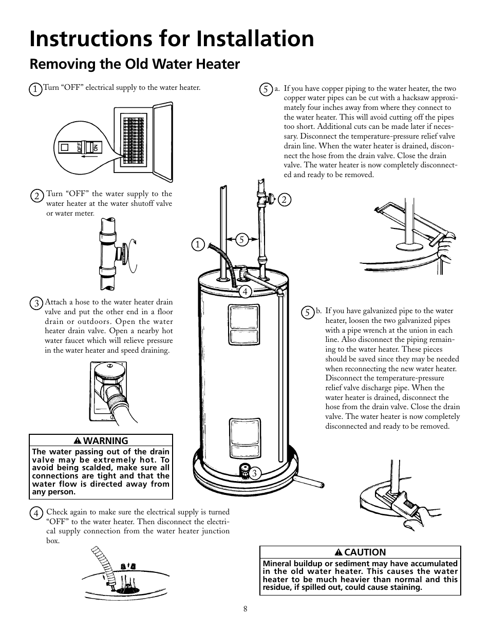 Instructions for installation, Removing the old water heater | Maytag HRX40DERS User Manual | Page 8 / 32