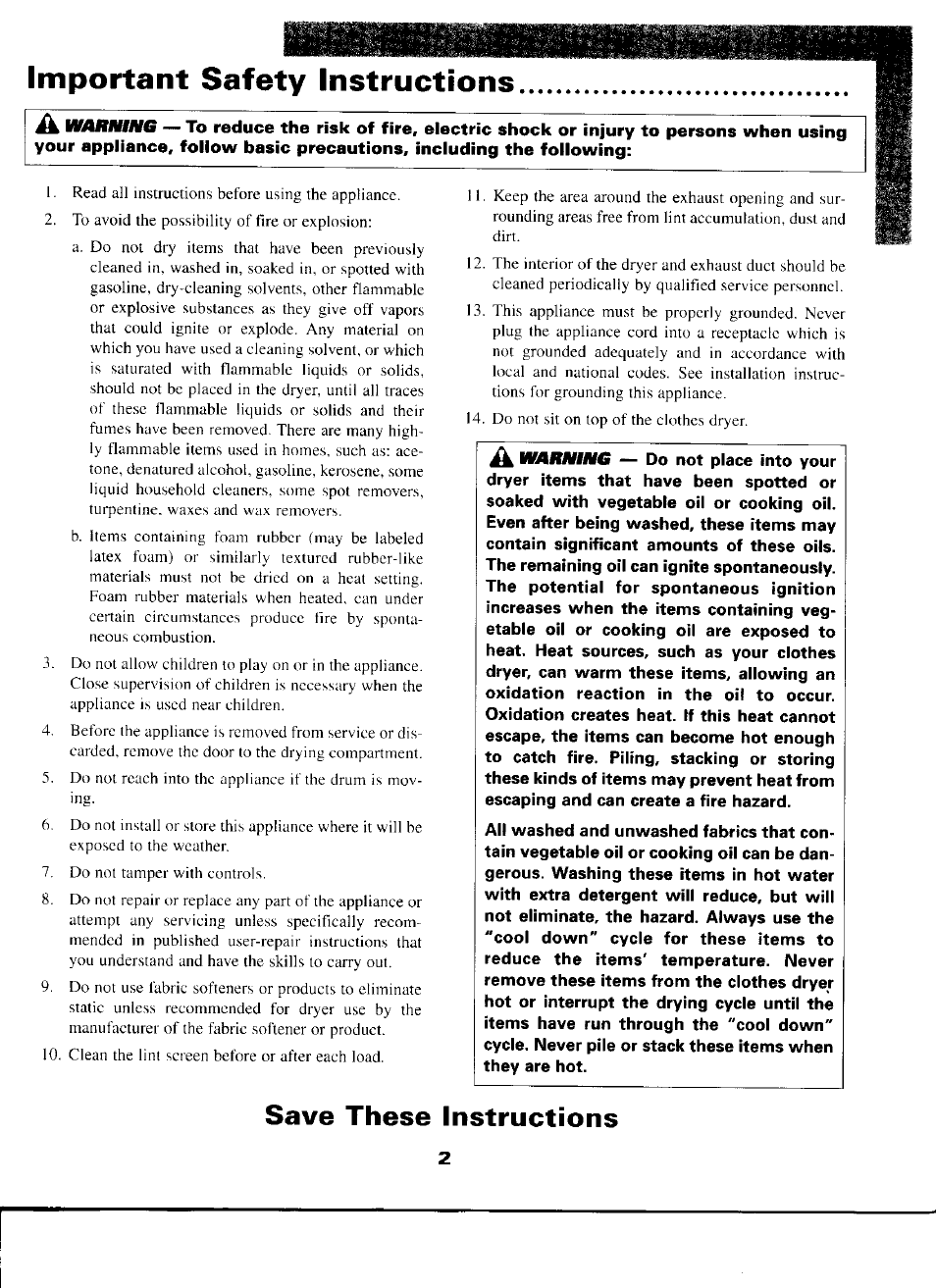 Important safety instructions, Save these instructions | Maytag INTELLIDRY D-5 User Manual | Page 3 / 11