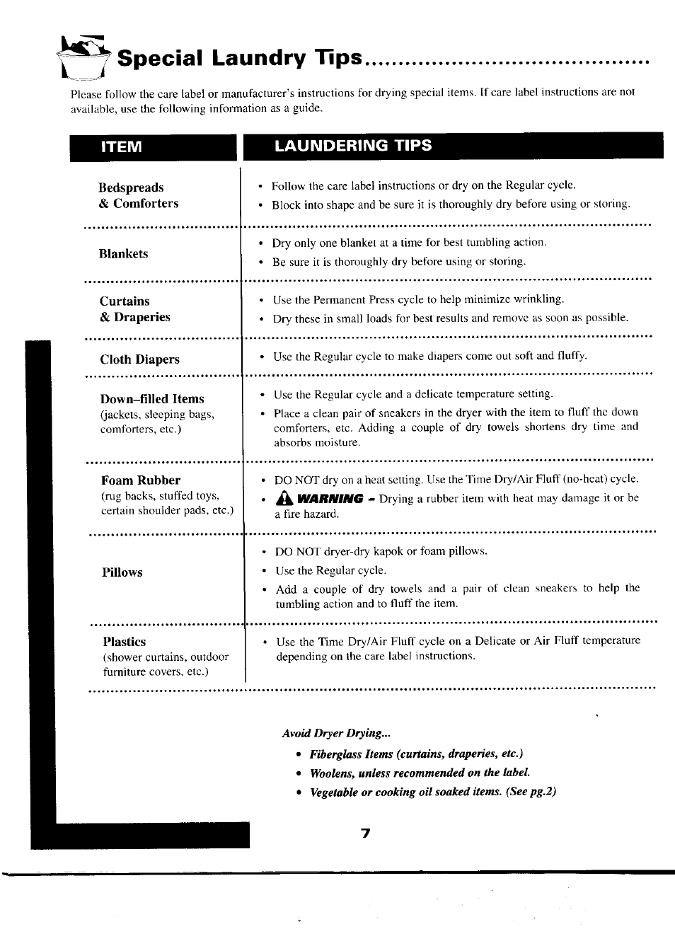 Special laundry tips | Maytag INTELLIDRY D-5 User Manual | Page 8 / 11