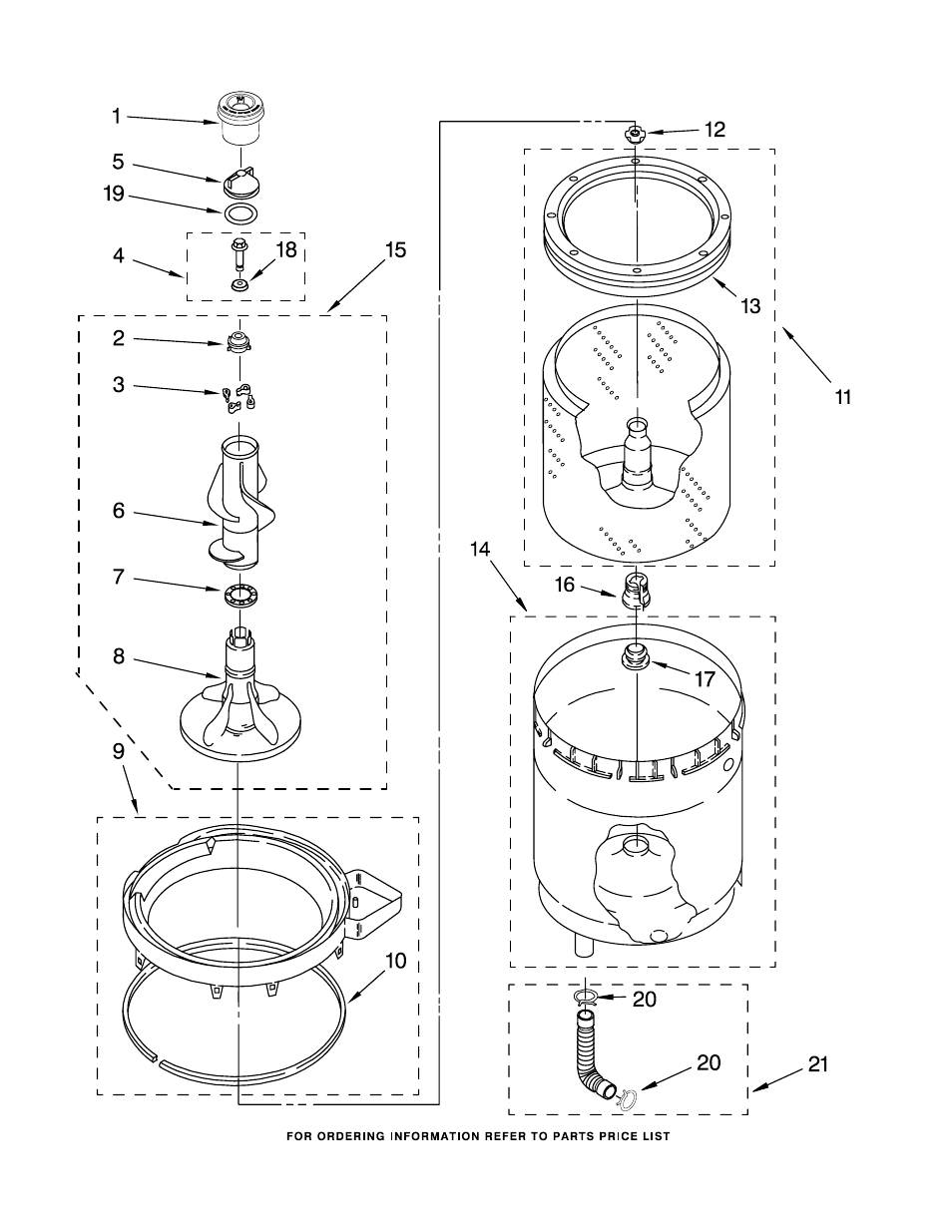 Agitator, basket and tub, Agitator, basket and tub parts | Maytag MET3800TW2 User Manual | Page 15 / 21