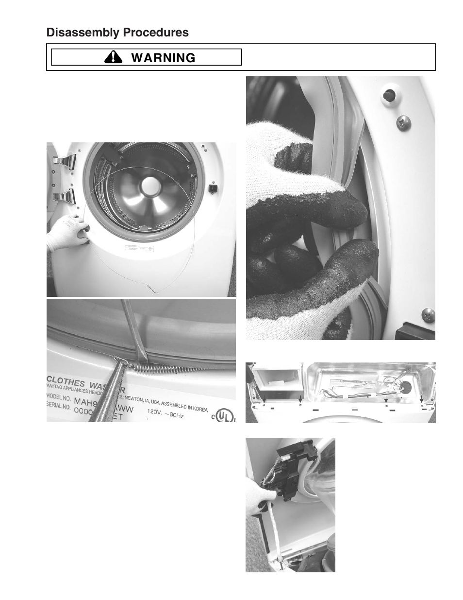 Warning, Disassembly procedures | Maytag MAH9700AW* User Manual | Page 31 / 65