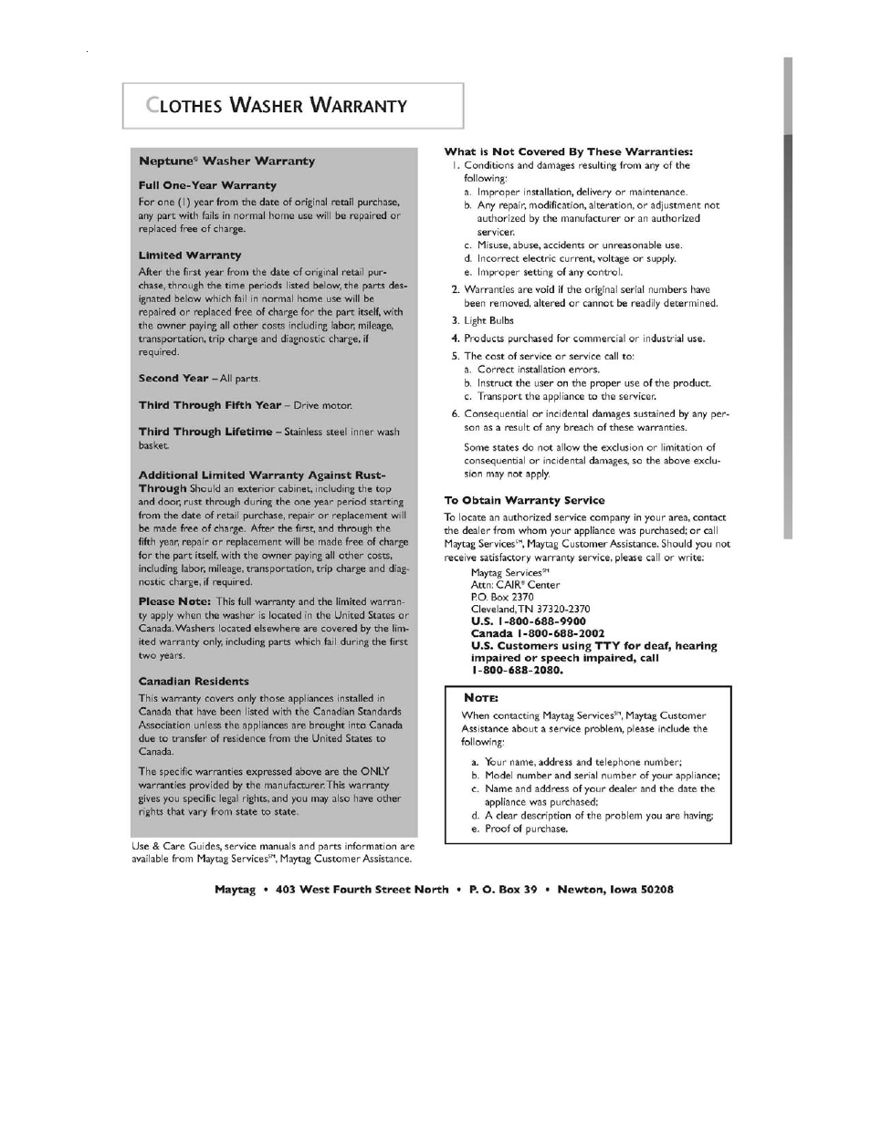 Maytag MAH9700AW* User Manual | Page 63 / 65