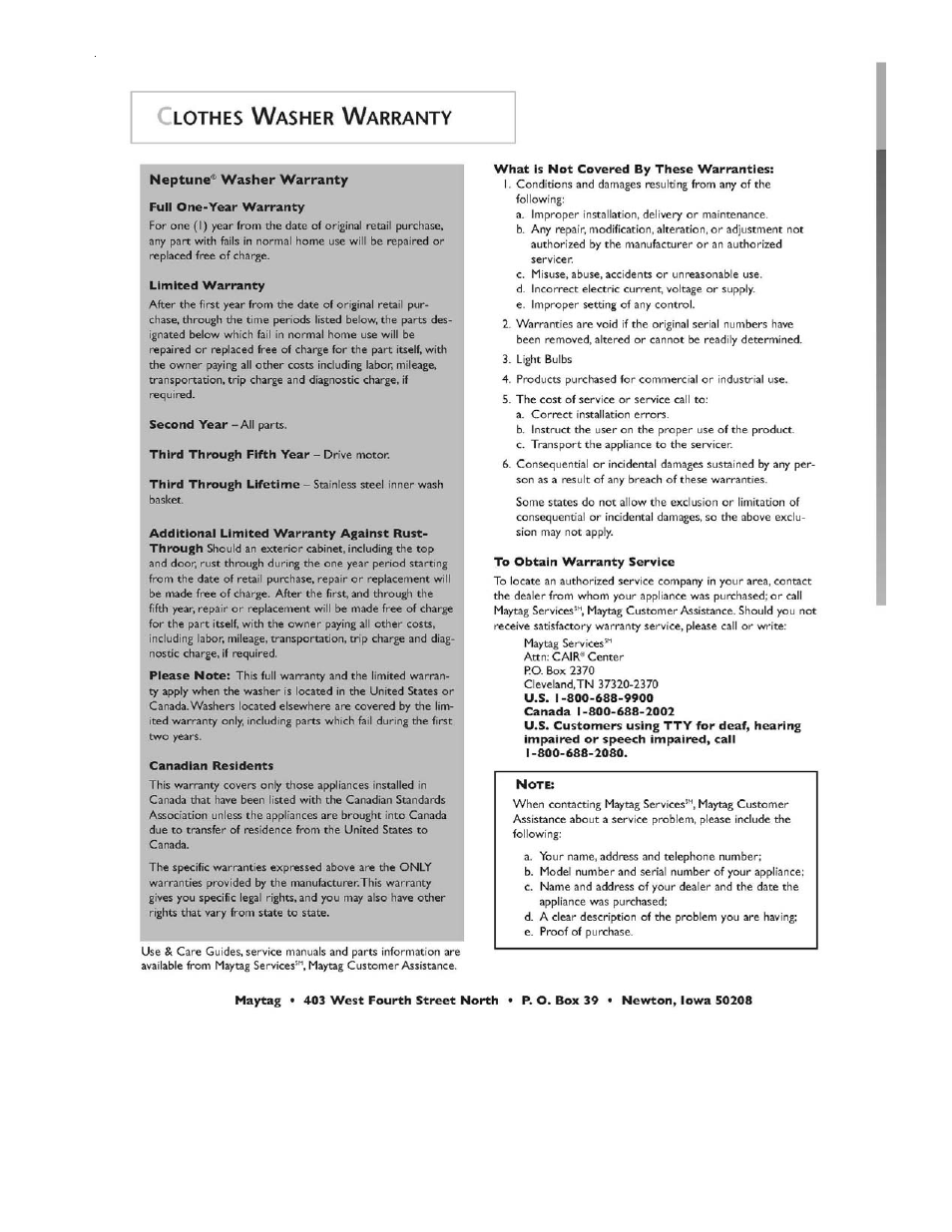 Maytag MAH9700AW* User Manual | Page 65 / 65