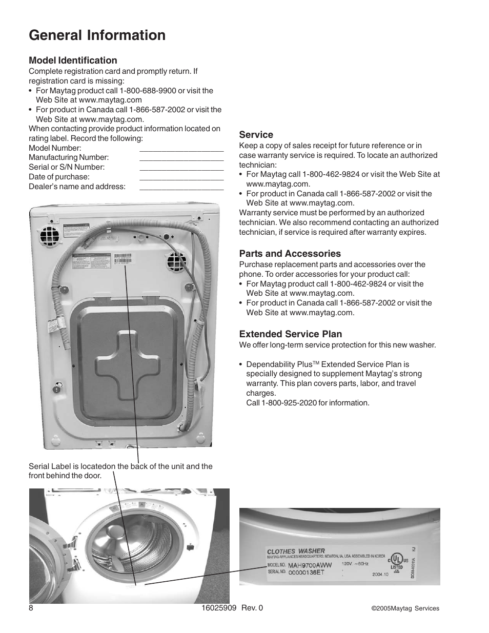 General information | Maytag MAH9700AW* User Manual | Page 8 / 65