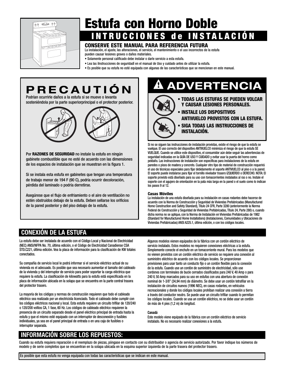 Estufa con horno doble, Advertencia | Maytag MER6775 User Manual | Page 5 / 14