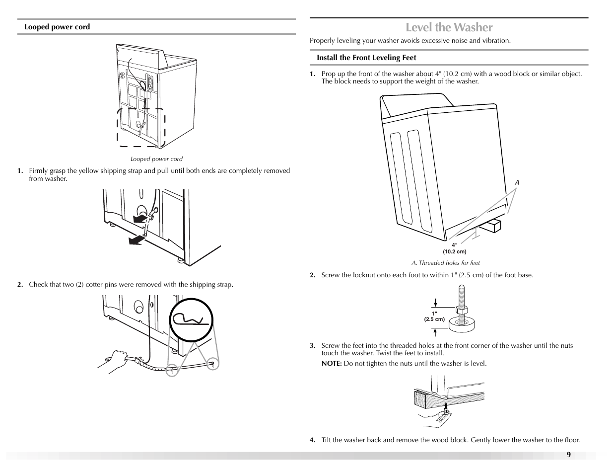 Level the washer | Maytag W10117890A User Manual | Page 9 / 20