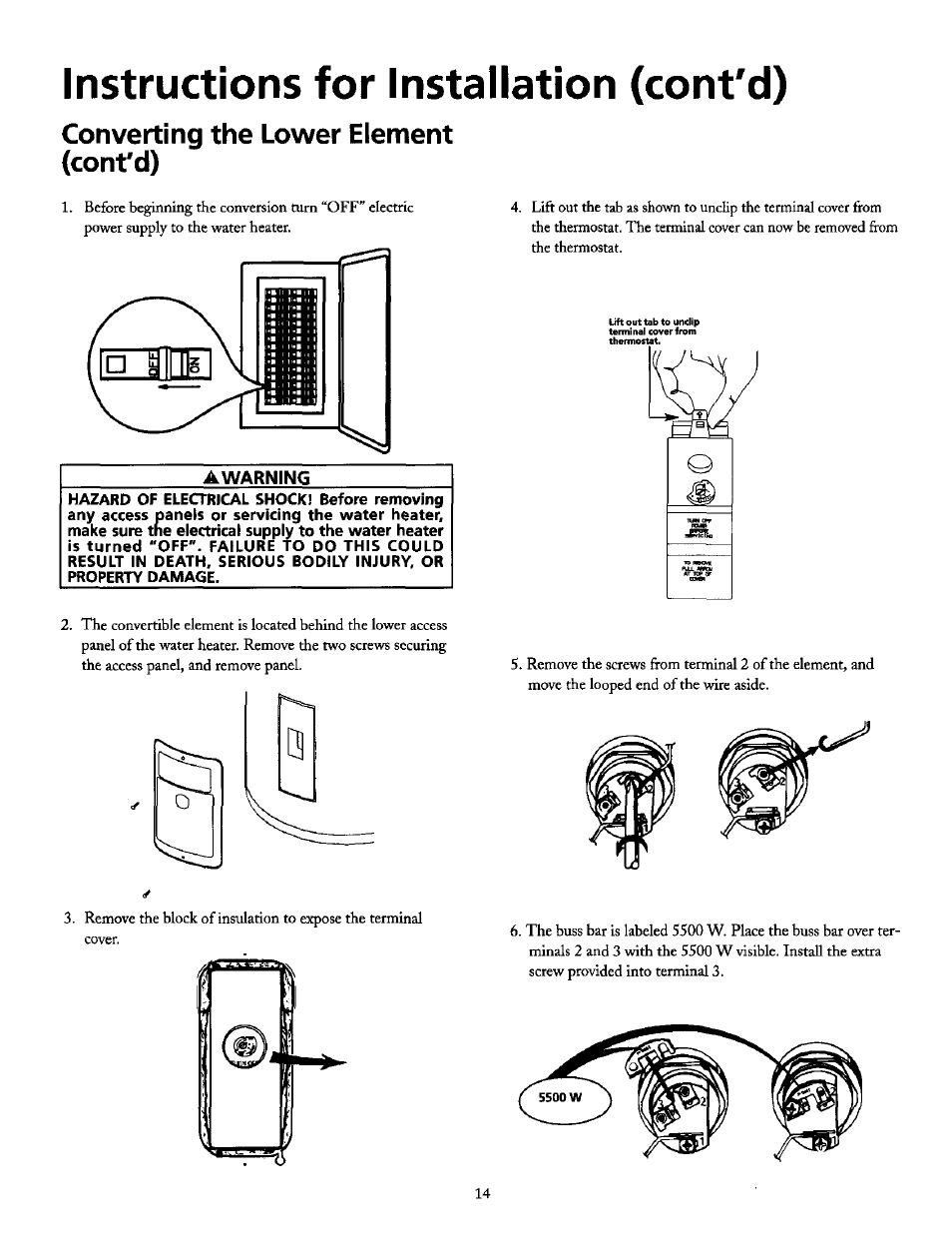 Converting the lower element (cont'd), Awarning, Instructions for installation (cont'd) | Maytag SERIES NINE HE2940L User Manual | Page 14 / 36