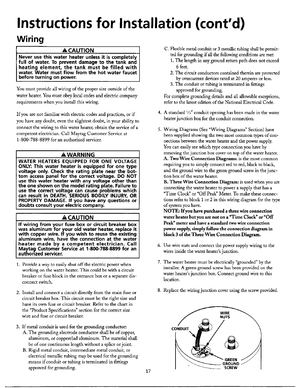Instructions for installation (cont'd), Wiring | Maytag SERIES NINE HE2940L User Manual | Page 17 / 36