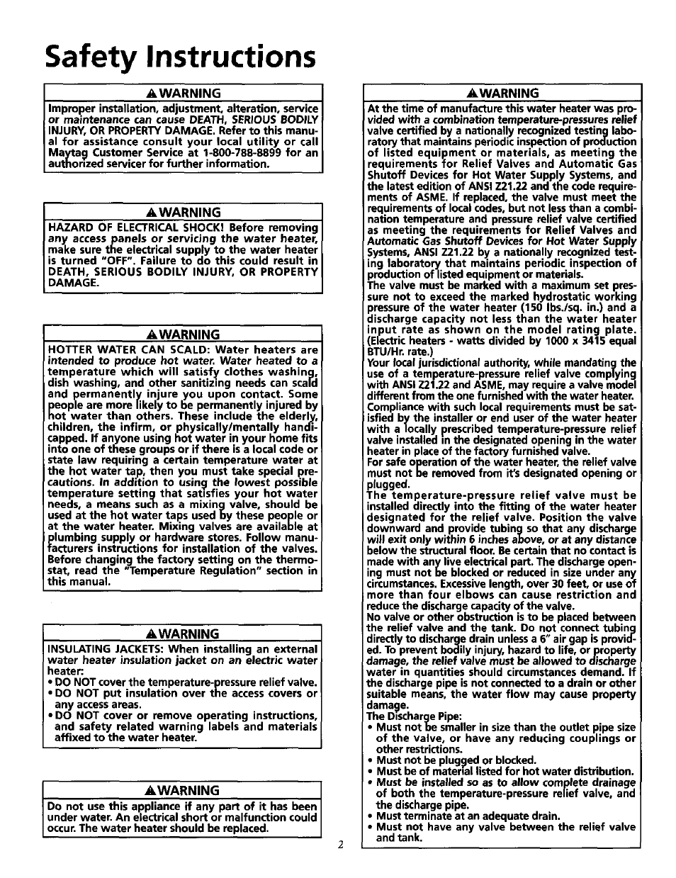 Safety instructions, A warning, Awarning | Maytag SERIES NINE HE2940L User Manual | Page 2 / 36