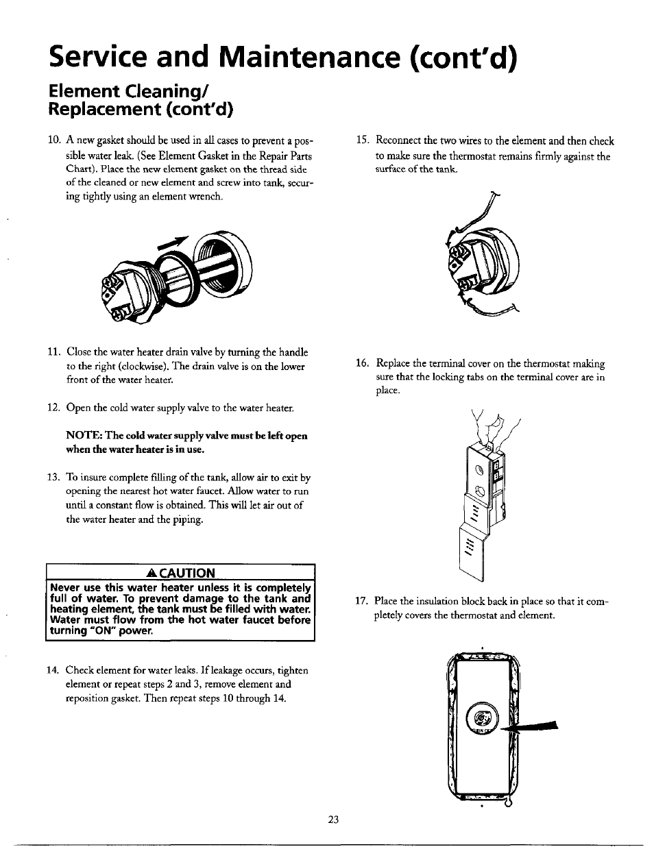 Element cleaning/ replacement (cont'd), Service and maintenance (cont'd) | Maytag SERIES NINE HE2940L User Manual | Page 23 / 36