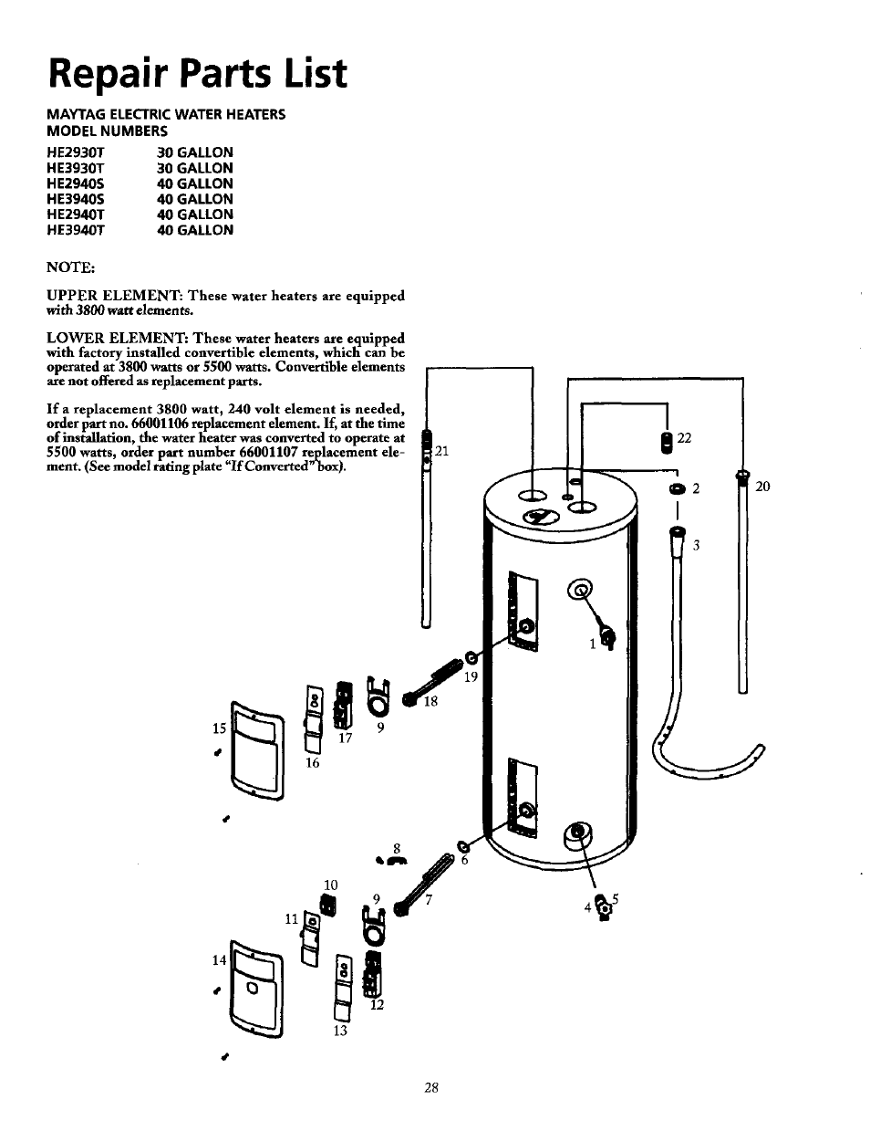 Repair parts list | Maytag SERIES NINE HE2940L User Manual | Page 28 / 36