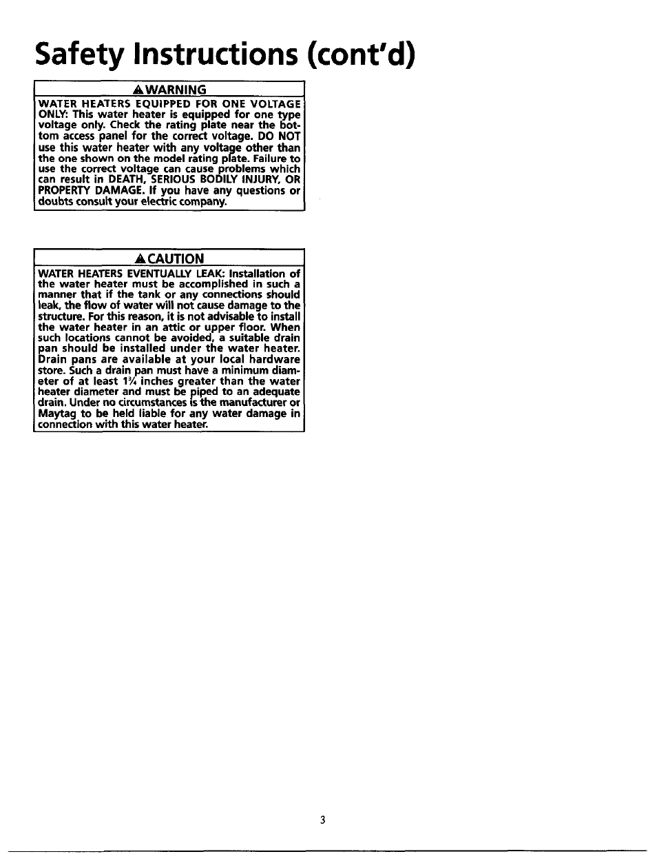 Safety instructions (cont'd), Awarning | Maytag SERIES NINE HE2940L User Manual | Page 3 / 36