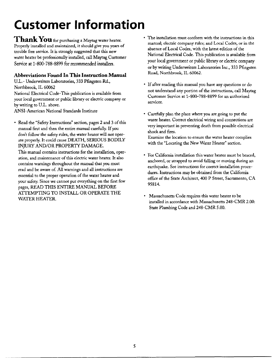 Customer information | Maytag SERIES NINE HE2940L User Manual | Page 5 / 36