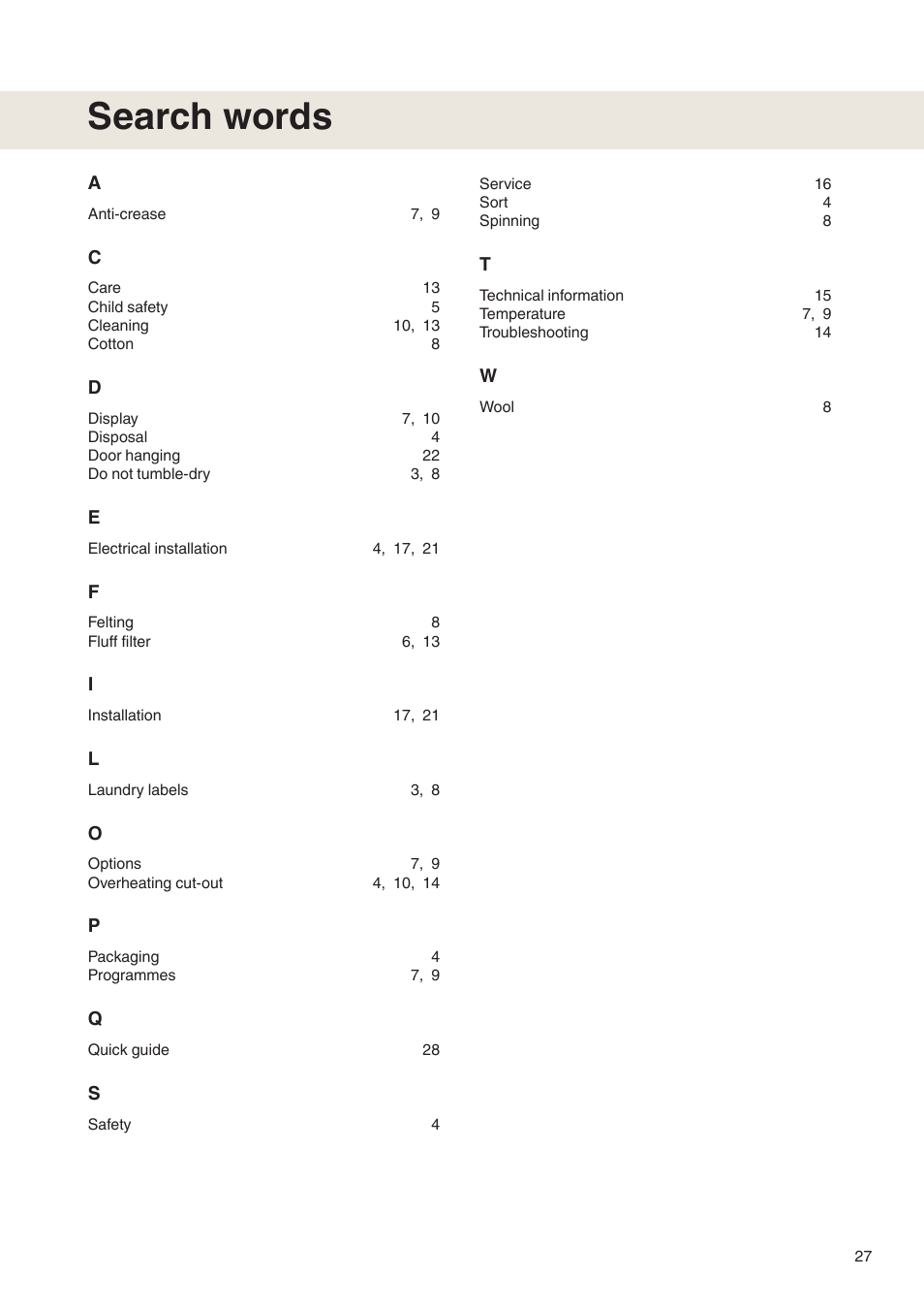 Search words | Maytag MDE9601 User Manual | Page 27 / 28