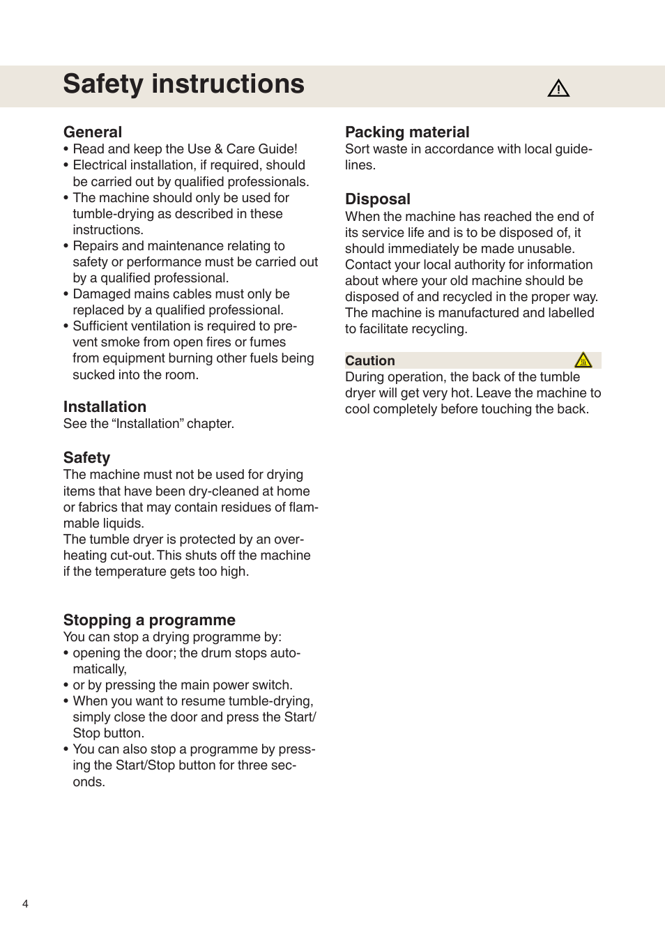 Safety instructions | Maytag MDE9601 User Manual | Page 4 / 28