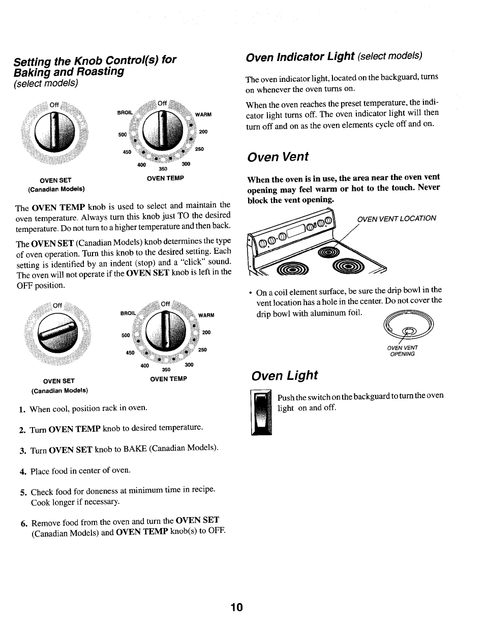 Oven indicator light (select models), Oven vent, Oven light | Oven indicator light, Select models) | Maytag MER4530 User Manual | Page 11 / 20