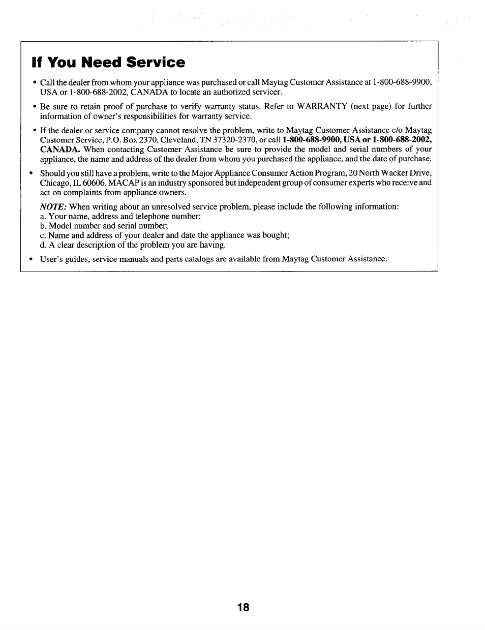 If you need | Maytag MER4530 User Manual | Page 19 / 20