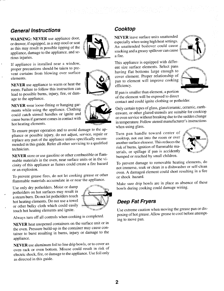 General instructions, Cooktop, Deep fat fryers | Maytag MER4530 User Manual | Page 3 / 20