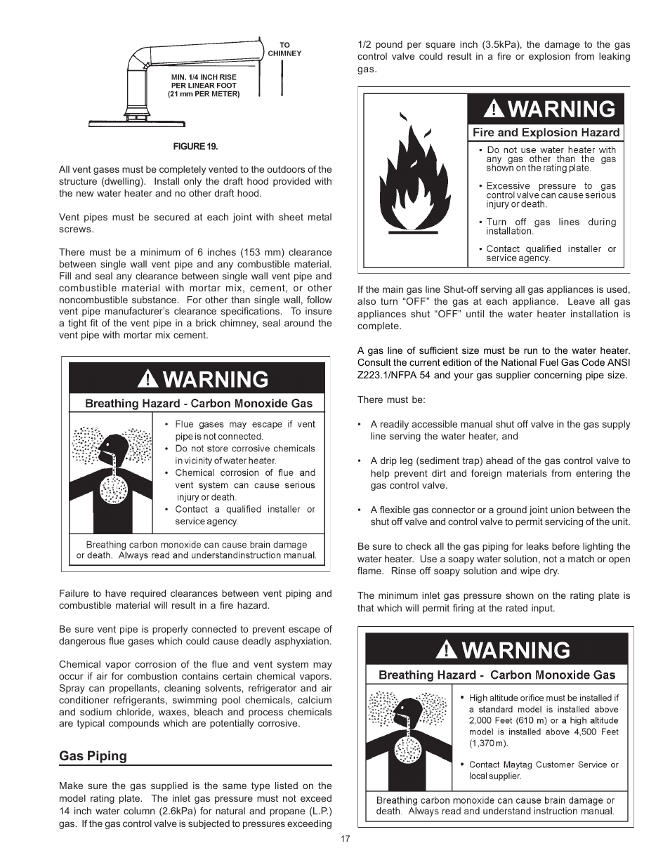 Gas piping | Maytag HRN4975S User Manual | Page 17 / 32