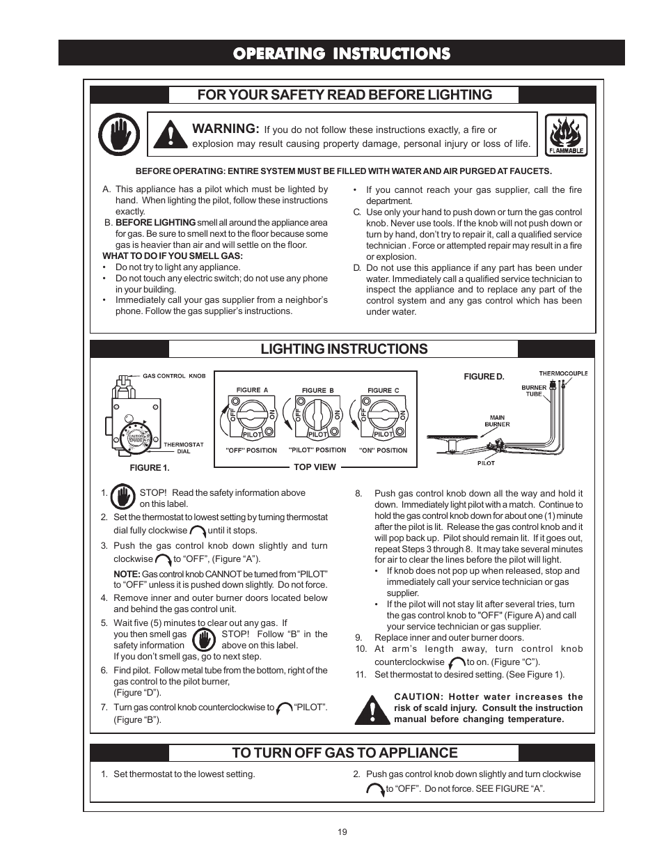 Opera, For your safety read before lighting, Lighting instructions to turn off gas to appliance | Warning | Maytag HRN4975S User Manual | Page 19 / 32