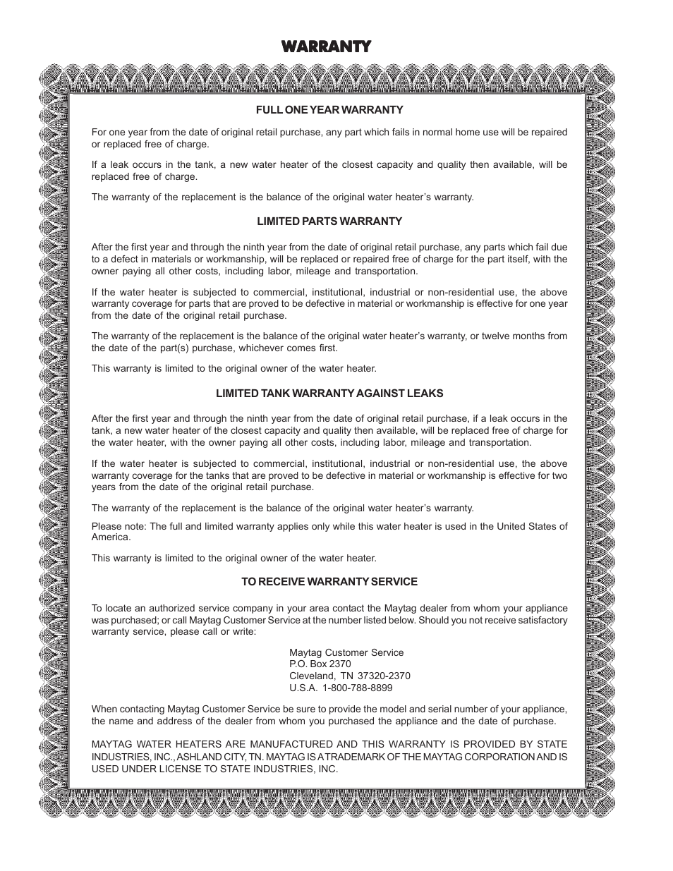 Warranty | Maytag HRN4975S User Manual | Page 32 / 32