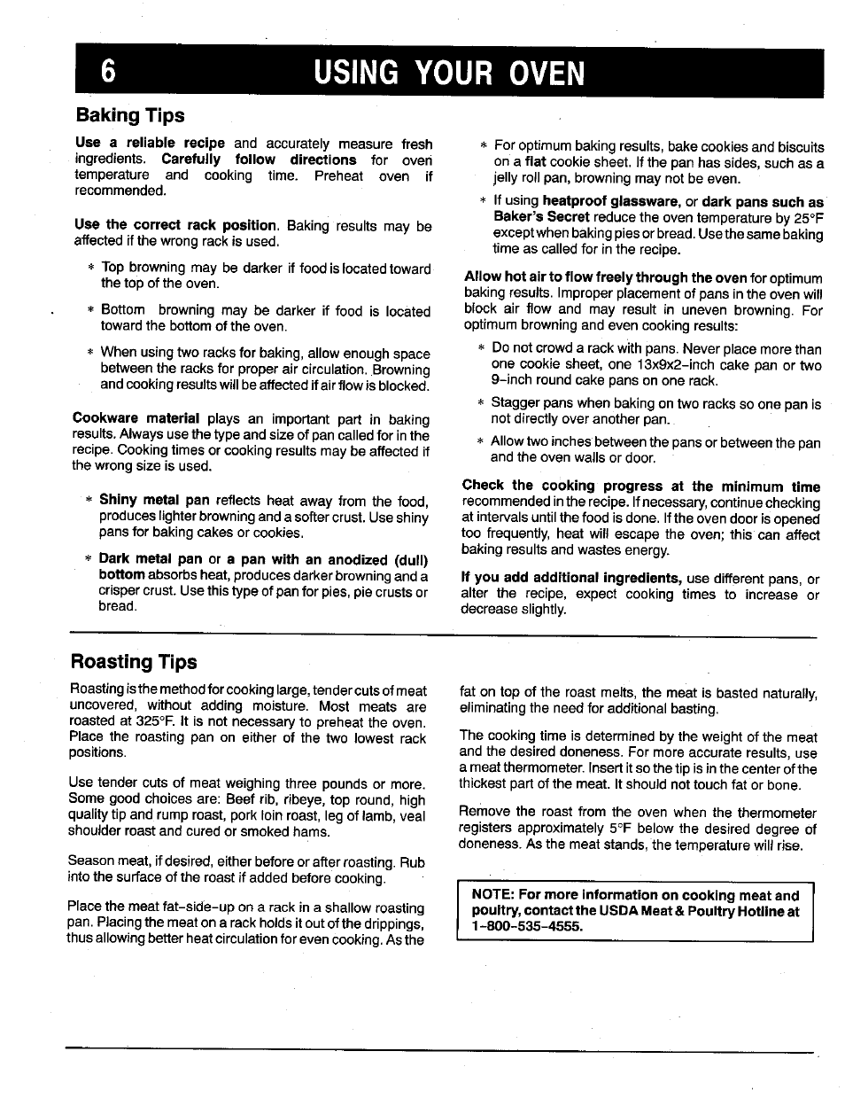 Using your oven, Baking tips, Roasting tips | Maytag X9112VUV User Manual | Page 7 / 14