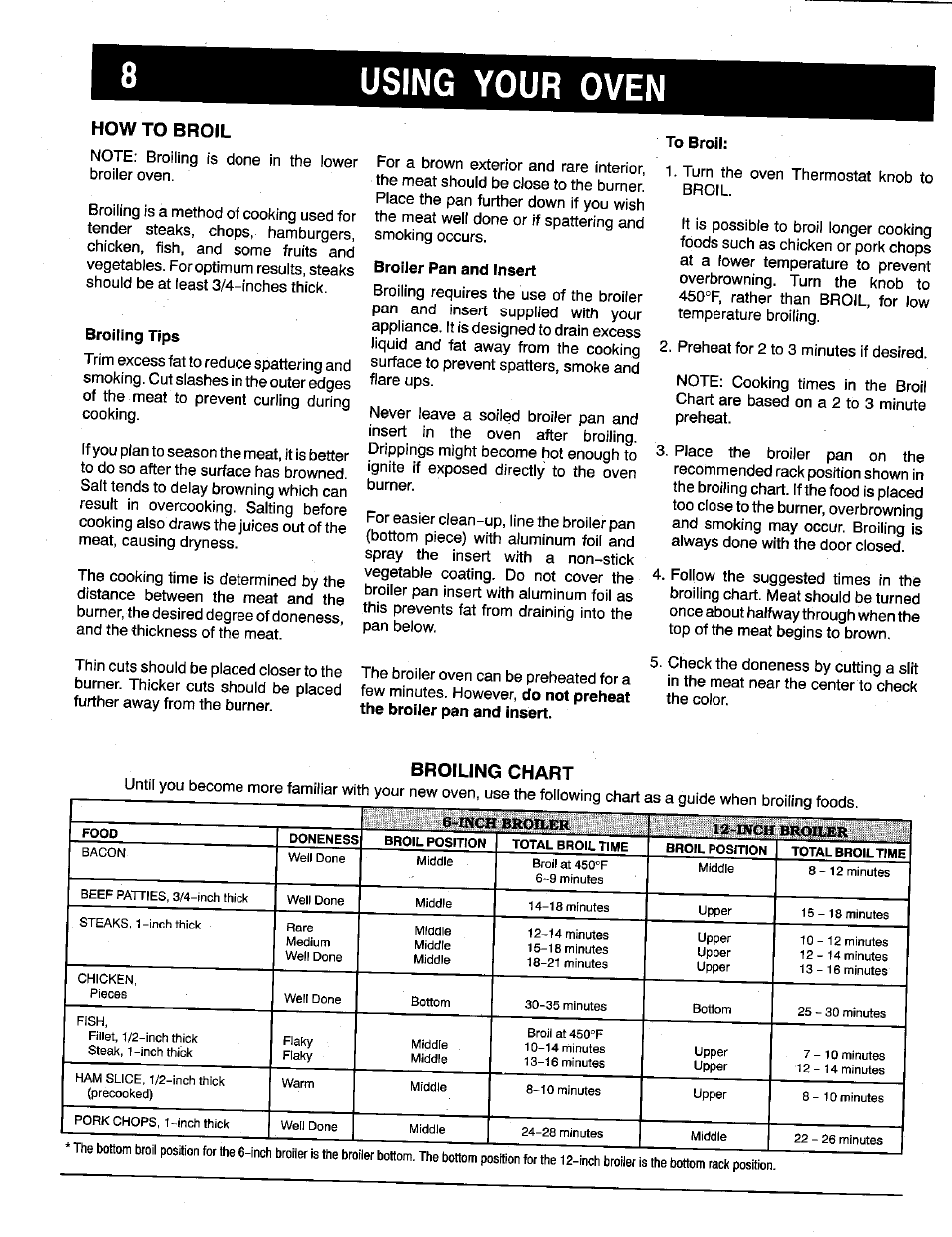Broiling tips, Broiler pan and insert, To broil | Using your oven | Maytag X9112VUV User Manual | Page 9 / 14