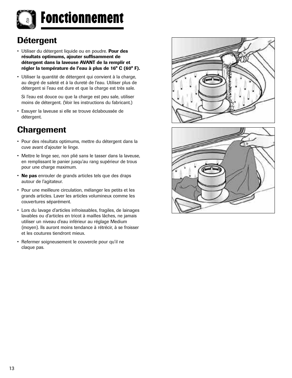 Fonctionnement, Détergent, Chargement | Maytag MAV-3 User Manual | Page 14 / 36