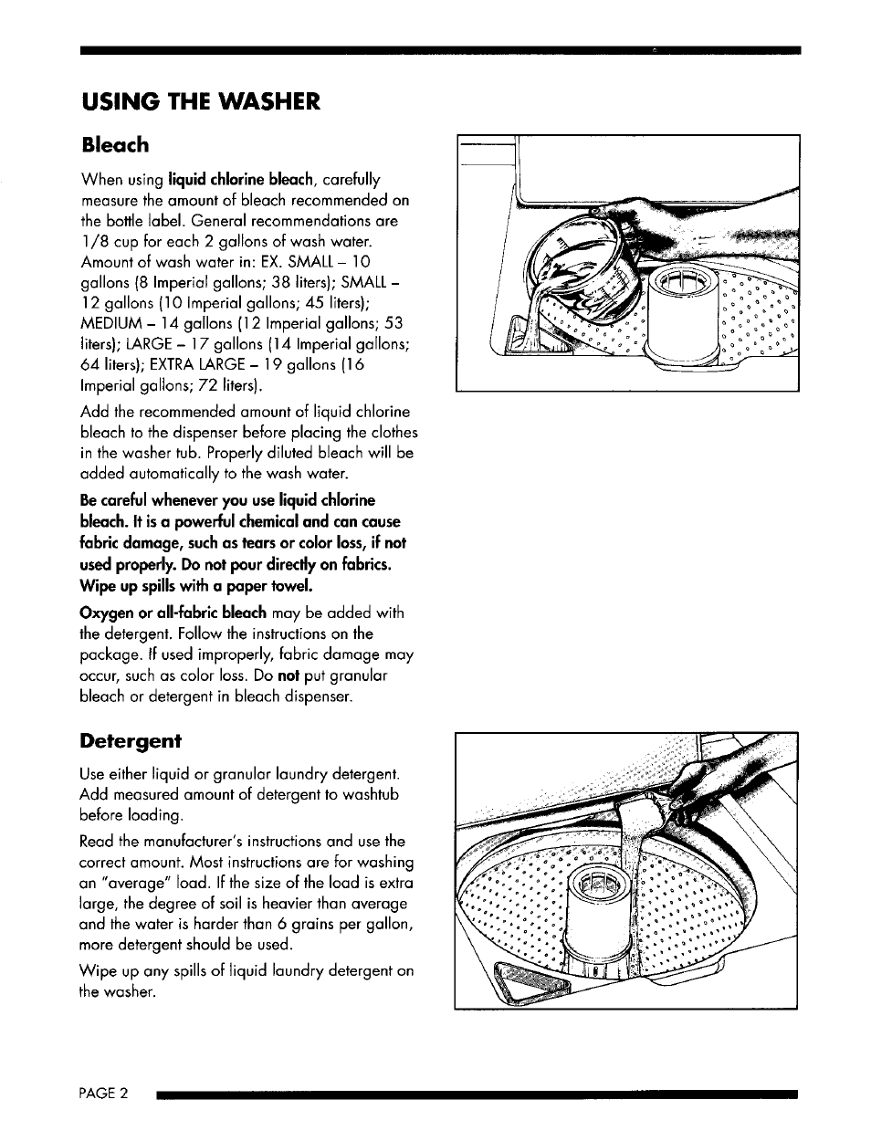 Using the washer, Bleach, Detergent | Maytag LAT8714 User Manual | Page 2 / 9