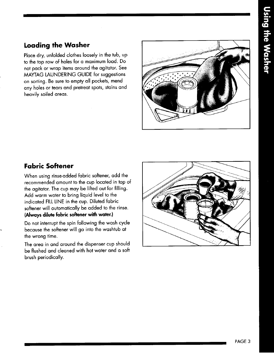 Loading the washer, Fabric softener | Maytag LAT8714 User Manual | Page 3 / 9