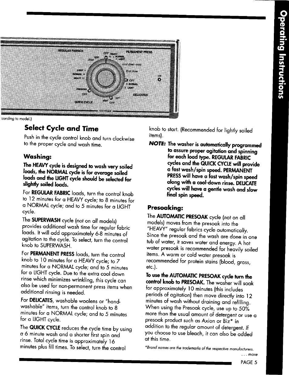 Washing, Presoaking | Maytag LAT8714 User Manual | Page 5 / 9