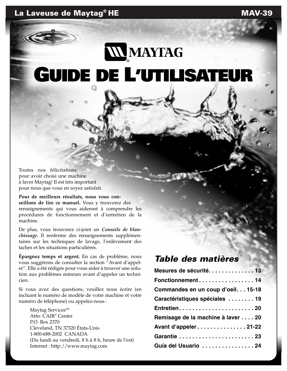 Maytag HE CLOTHES WASHER MAV-39 User Manual | Page 13 / 36