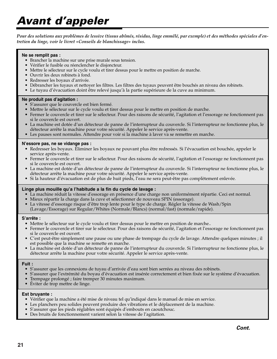 Avant d’appeler | Maytag HE CLOTHES WASHER MAV-39 User Manual | Page 22 / 36