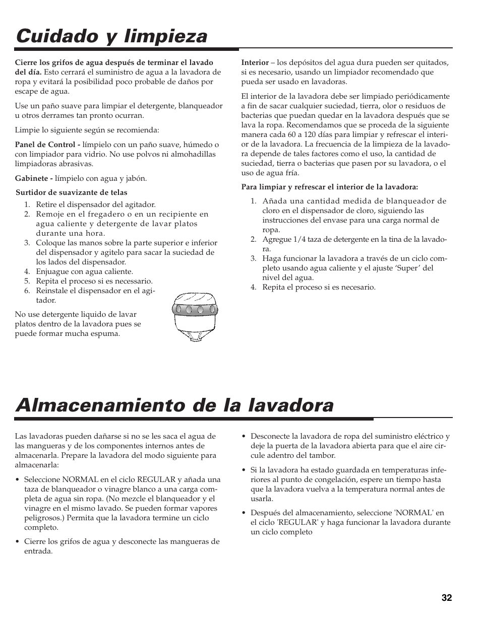 Cuidado y limpieza, Almacenamiento de la lavadora | Maytag HE CLOTHES WASHER MAV-39 User Manual | Page 33 / 36