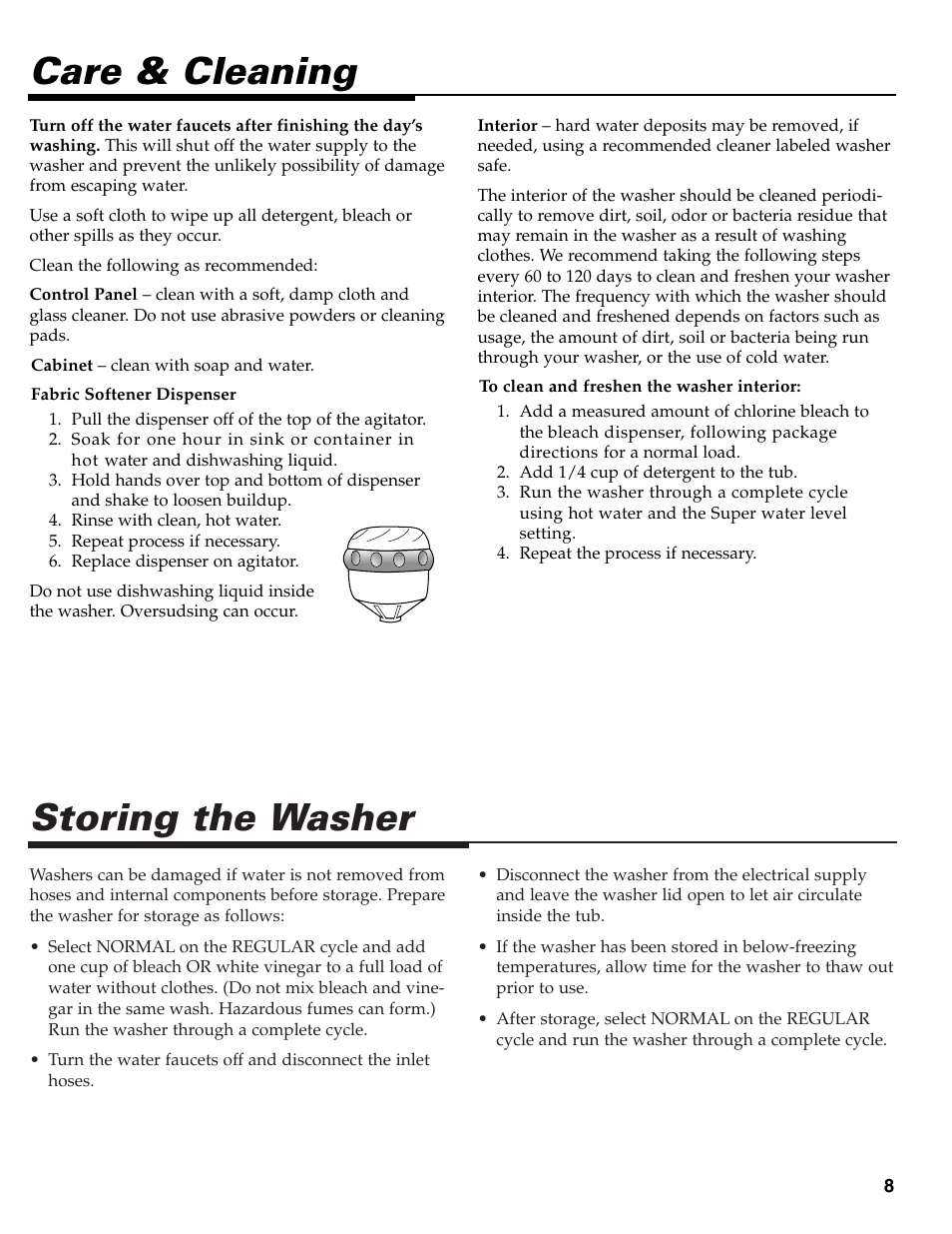 Storing the washer, Care & cleaning | Maytag HE CLOTHES WASHER MAV-39 User Manual | Page 9 / 36