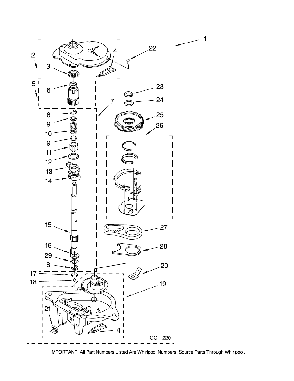 Gearcase, Gearcase parts | Maytag MET3800TW0 User Manual | Page 17 / 21