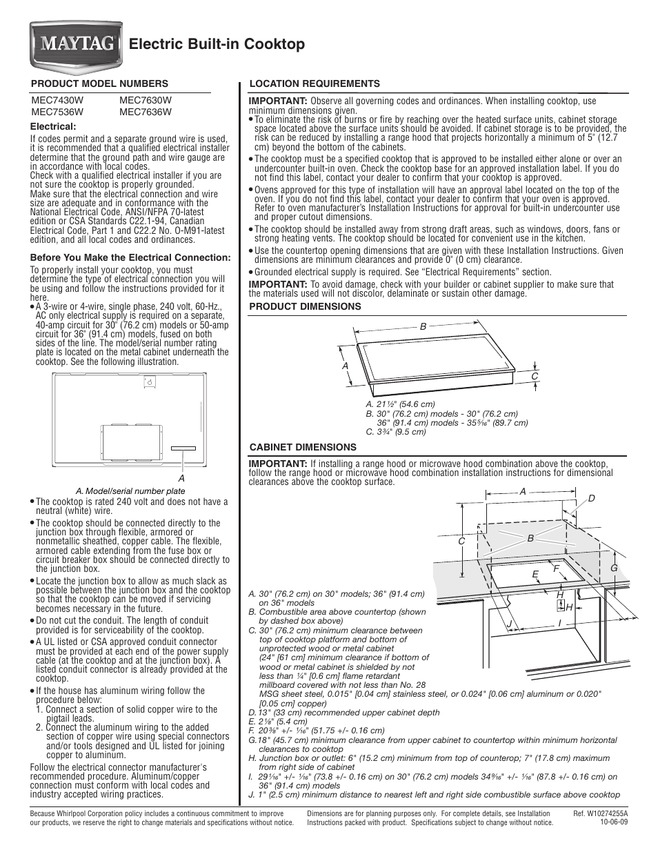 Maytag MEC7630W User Manual | 1 page