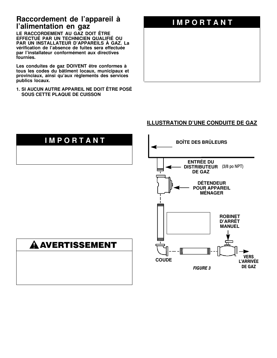 Avertissement, Raccordement de l’appareil à l’alimentation en gaz | Maytag MGC6536 User Manual | Page 26 / 33